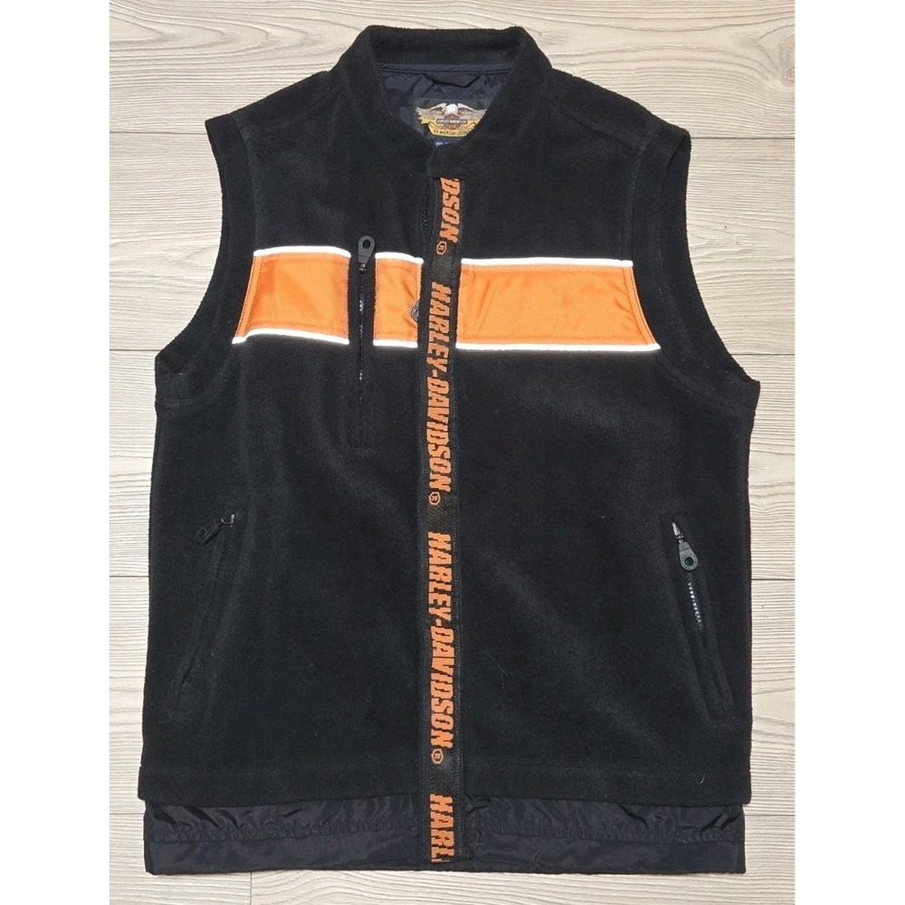 Harley Davidson Outrider Fleece Biker Vest Men's Small Mesh Black and Orange